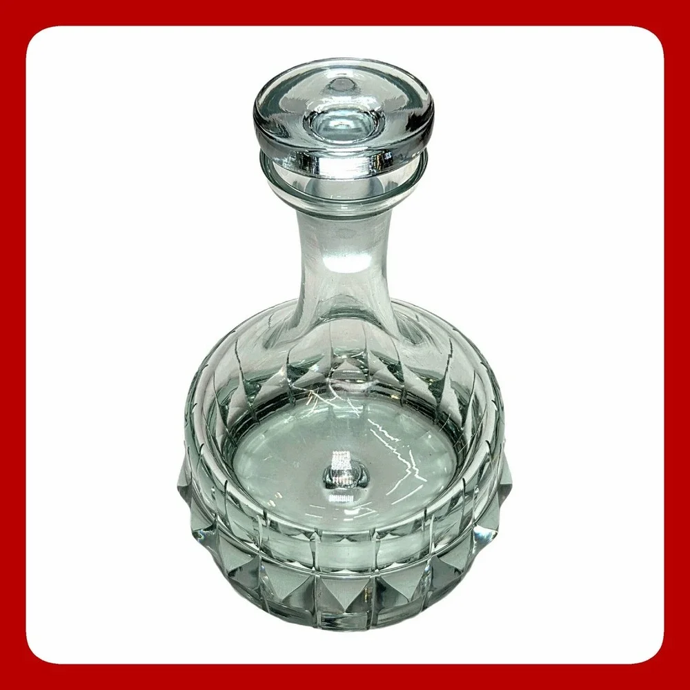 Vintage 1950s MCM Cut Glass Ship Decanter Clear Crystal Liquor Barware Heavy